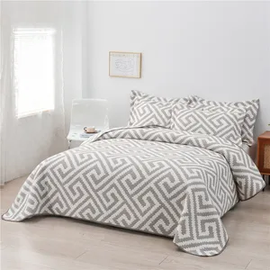 Yarn-Dyed Geometric Design Bedspread 3 Pcs Warm Quilt Set for Winters Use