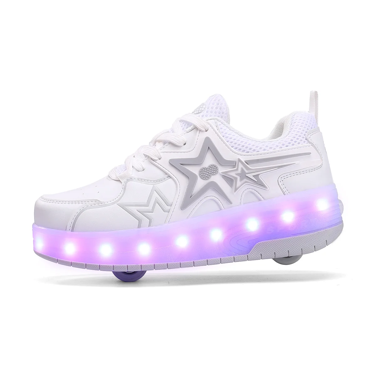 LED Flash Double-Row scarpe da pattinaggio a rotelle a quattro ruote scarpe a rotelle a doppio uso uomo donna Sneakers Casual scarpe da corsa da passeggio sportive  18