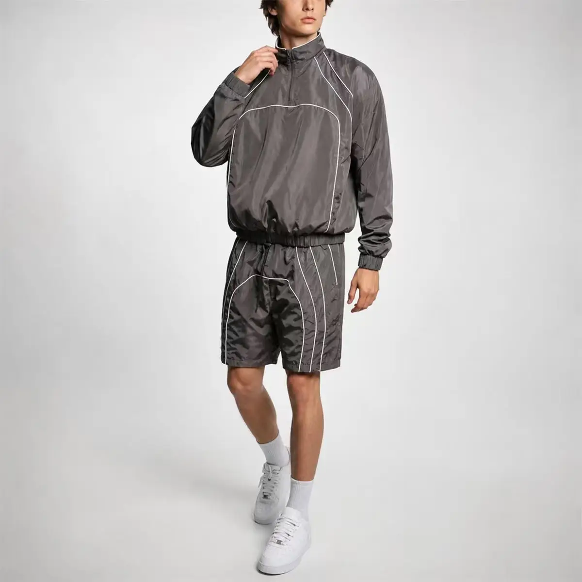 Custom Men's Outfit Set Quick Dry Men's Track Jacket Waterproof Reflective Tracksuit for Men Windbreaker Shorts Set OEM