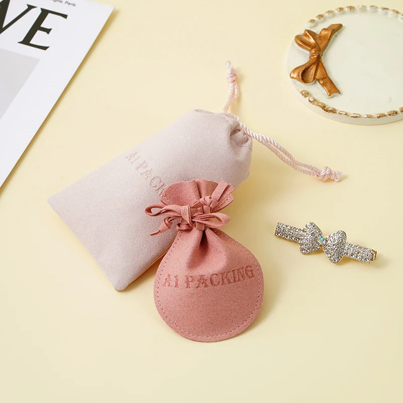 A1 Custom Emboss Logo Microfiber Jewelry Flap Pouch Luxury Pink Envelope Suede Earring Necklace Packaging Custom Size Custom supplier