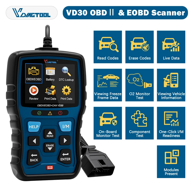 VDIAGTOOL VD30 OBD2 Scanner Automotive Code Reader Engine Check Diagnostic Scan Tool OBDII EOBD Scan Tool DTC Lookup