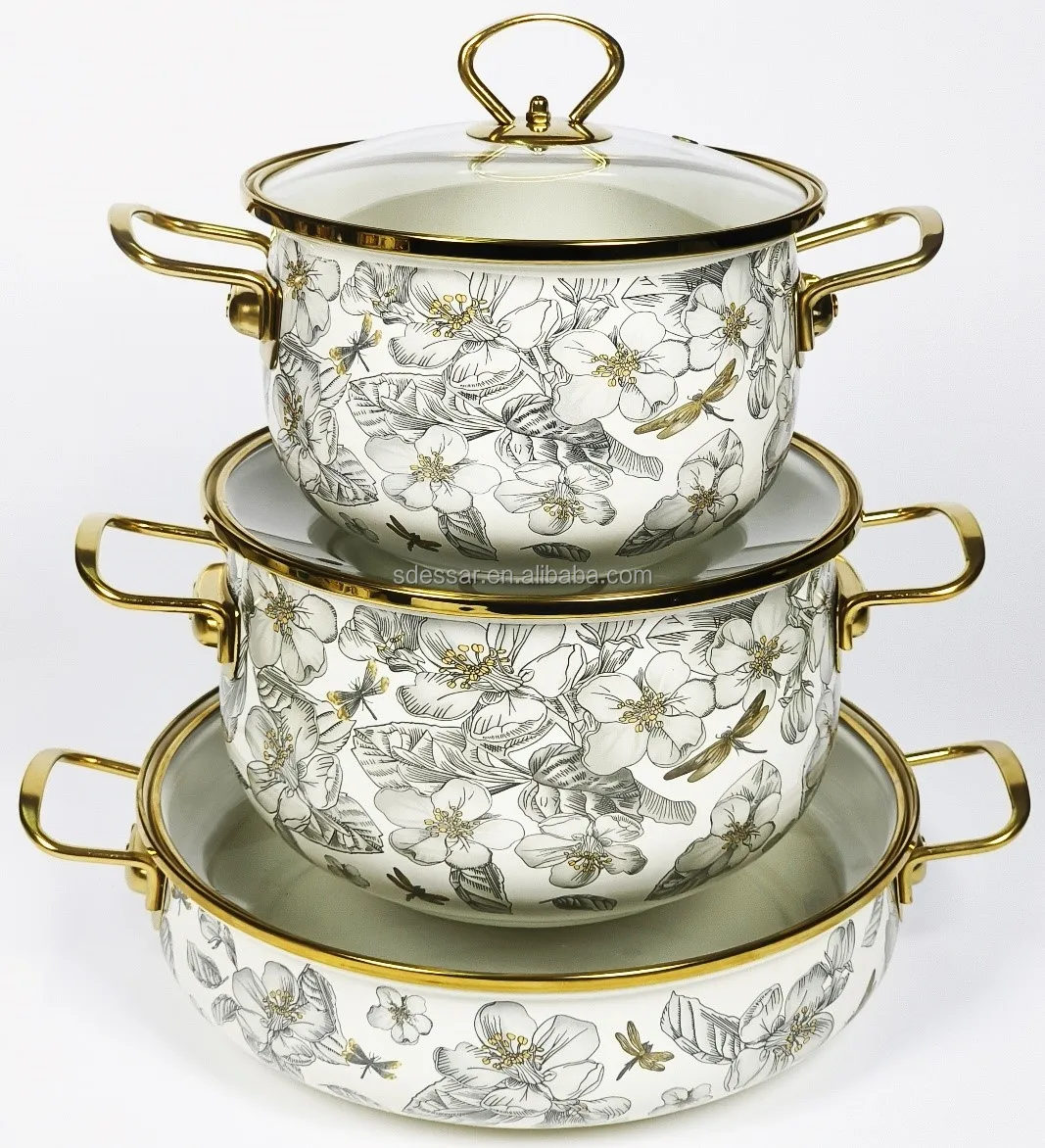 2024 Newest Classic Design Sustainable Color Metal Hard Enamel Cast Iron Houseware Cookware Set Pans Pots Glass Food Use
