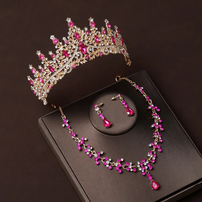 Bride Headwear Crown Main Wedding Dress Birthday Hair Accessories Rose Red Retro Luxury Necklace Earrings Three Piece Set| Alibaba.com Bride Headwear Crown Main Wedding Dress Birthday Hair Accessories Rose Red Retro Luxury Necklace Earrings Three Piece Set| Alibaba.com