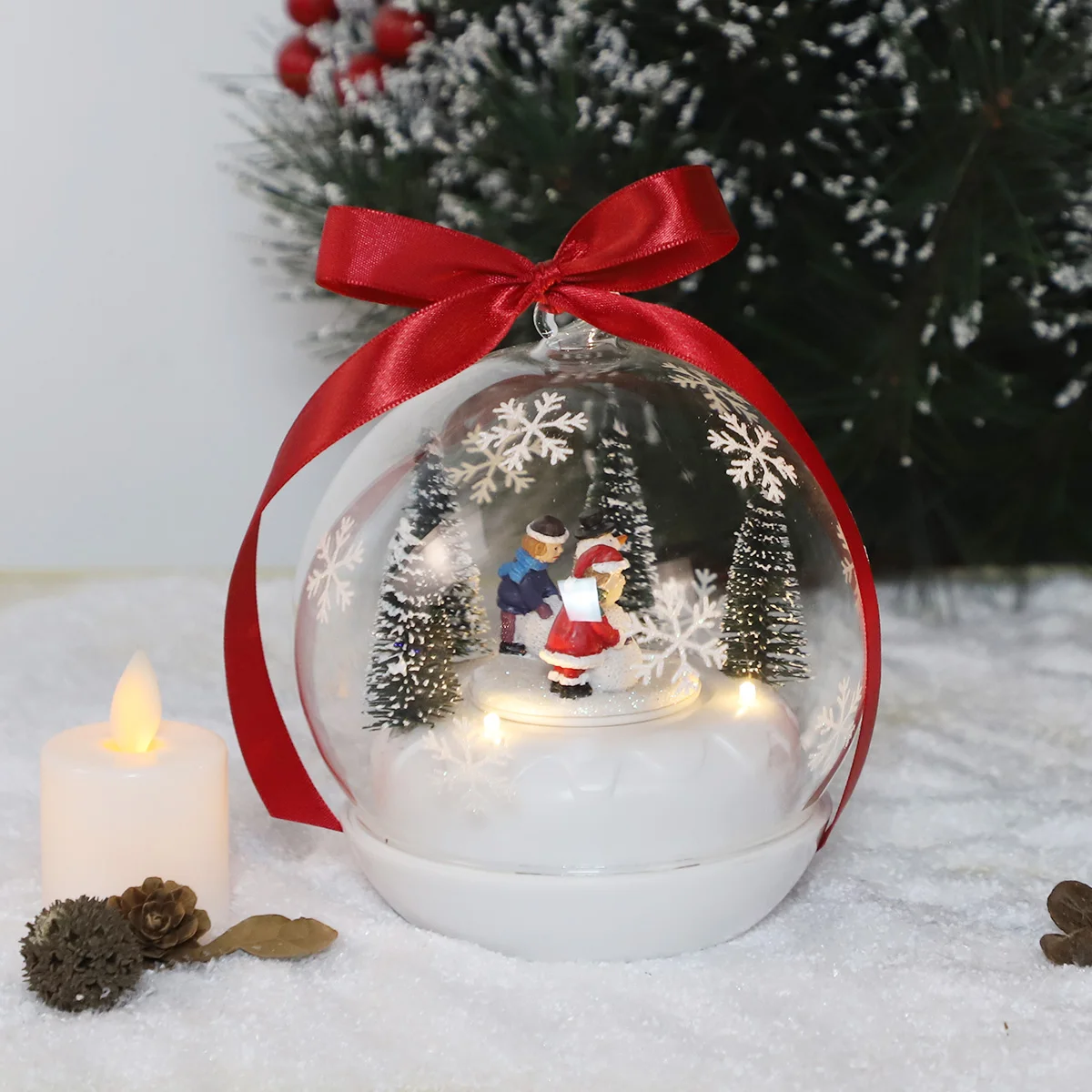 led christmas glass snow ball 15cm decorative glass christmas ornament decoration supplies 2023