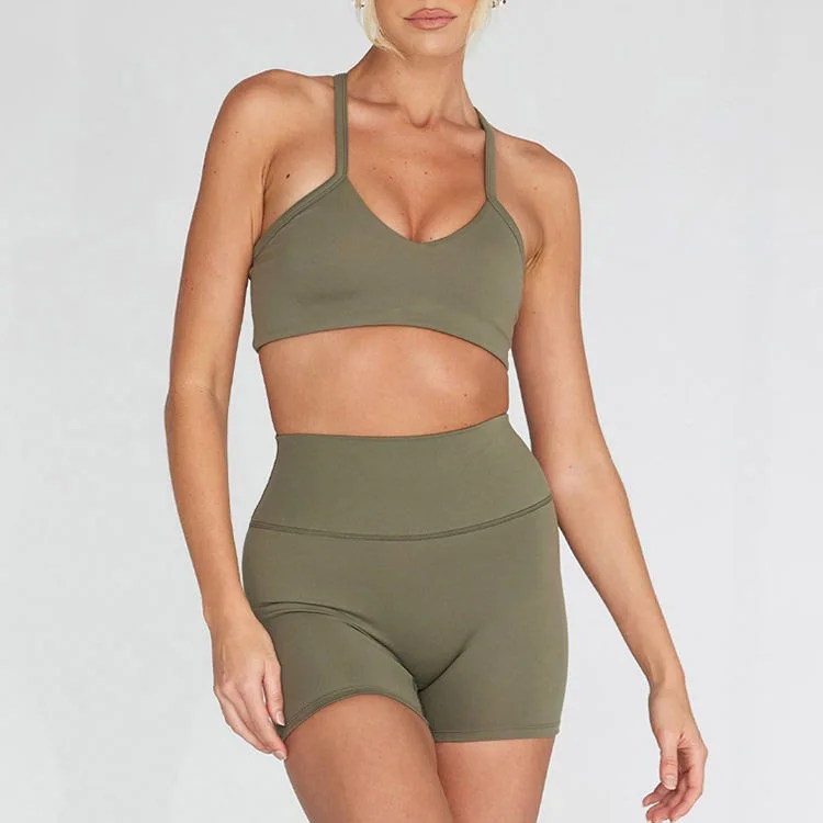 Summer Active Wear Solid Color Exercise Sportswear Sports Bra Workout Shorts Women S5xl Plus