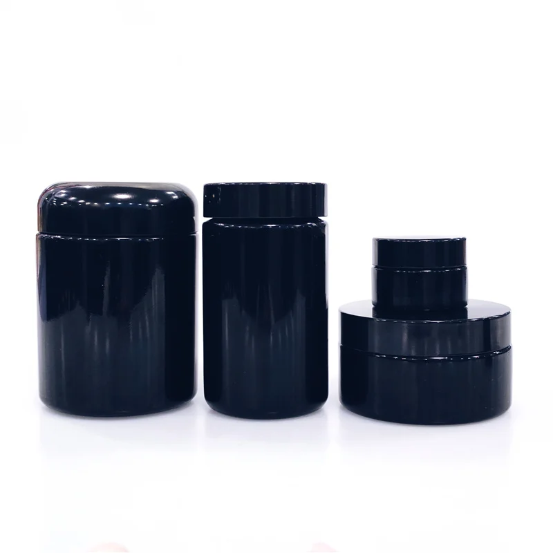Miron 3.5 Gram Glass Jar 250ml 500ml Black Uv Tall Round Violet Smell Proof Storage Stash Flower Uv Black Glass Jars