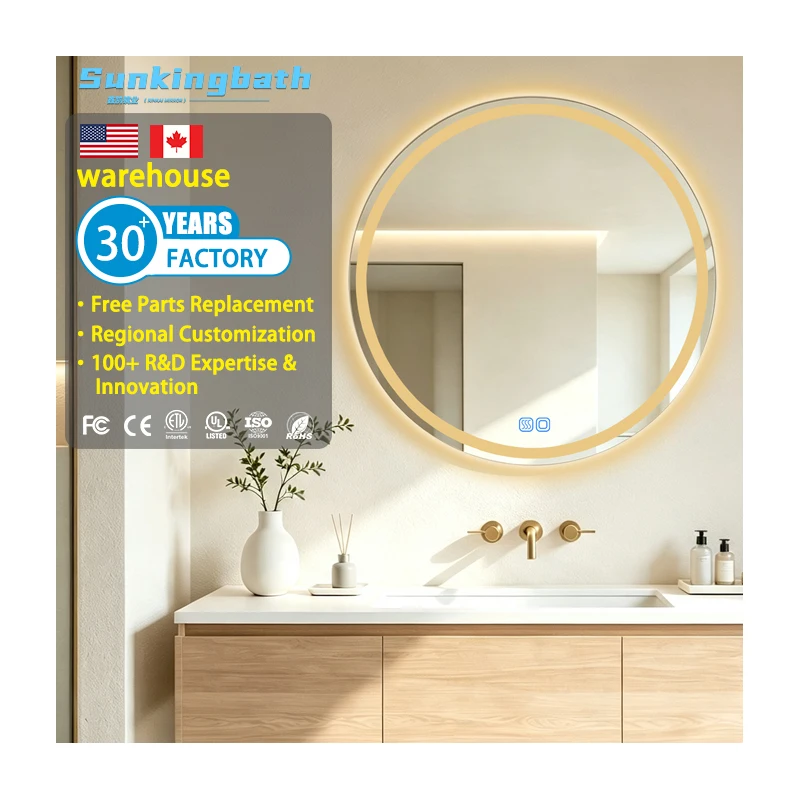 Modern Wall Mounted Round Smart Mirror Sensor Switch Frosted Defogging Led Mirror Silver Glass Bathroom Mirror with Led Light