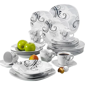 Square shape European dinnerware sets cheap luxury tableware color design fine porcelain dinner set