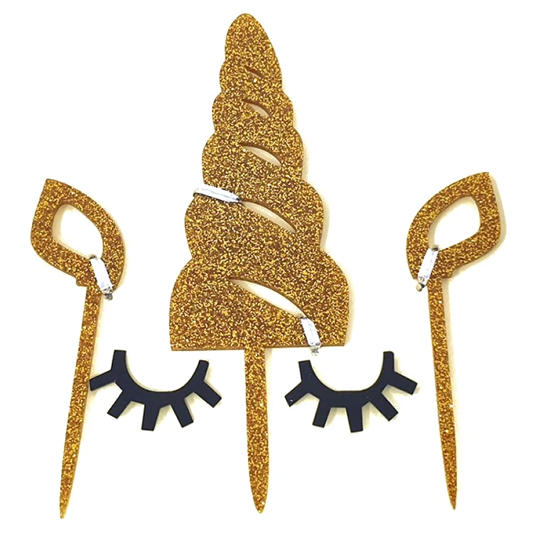 gold glitter acrylic unicorn horn ears eyes cake topper decoration birthday buy unicorn horn ears eyes cake topper gold glitter acrylic cake topper cake topper decoration birthday product on alibaba com