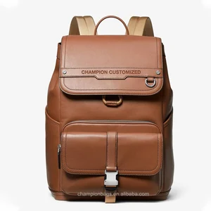 Custom Logo Fashion Brown Leather Mens Laptop Business Backpack Waterproof Bagpack Bag for Men