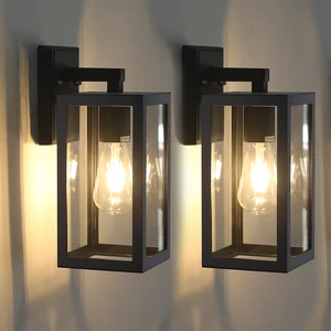 JACKSUN Modern Square LED Lamp IP44 Outdoor Lighting E27 LED Wall Light for Balcony Aisle Street Garden Waterproof Glass