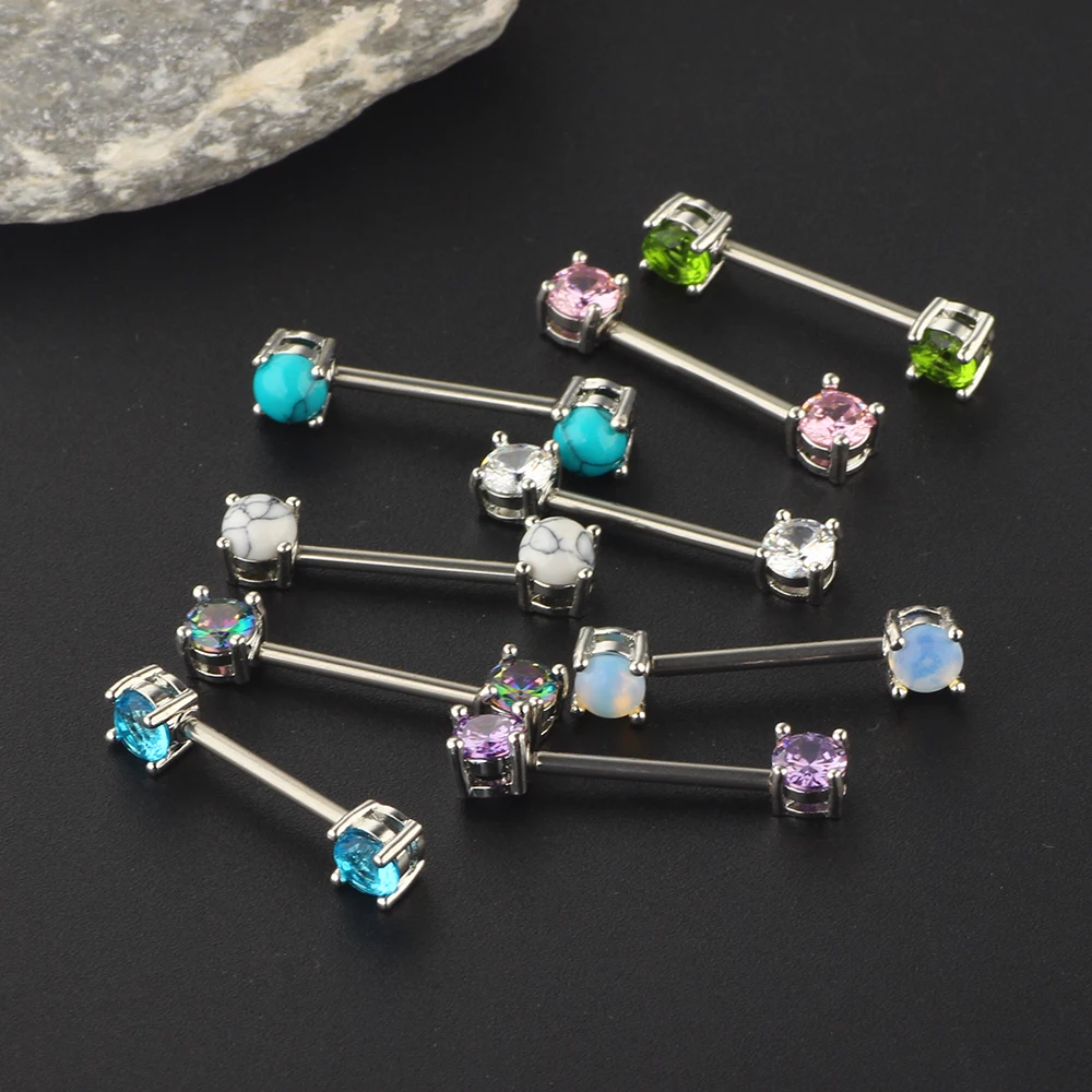 2023 Nipple Rings Stainless Steel Heart Snowflake Nipple Piercing Staight Bar Barbell Cz Crystal