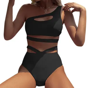 Cikini Solid One Shoulder Beach Bikini Stray Split Swimsuit Sexy High Waist G-string Swimwear Swimwear Manufacturing Company