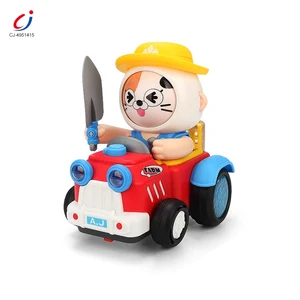 Chengji Mini Farm Car Toy Battery Operated Light Sound Cartoon Face Changing Rotating Rolling Toy Stunt Car with Music