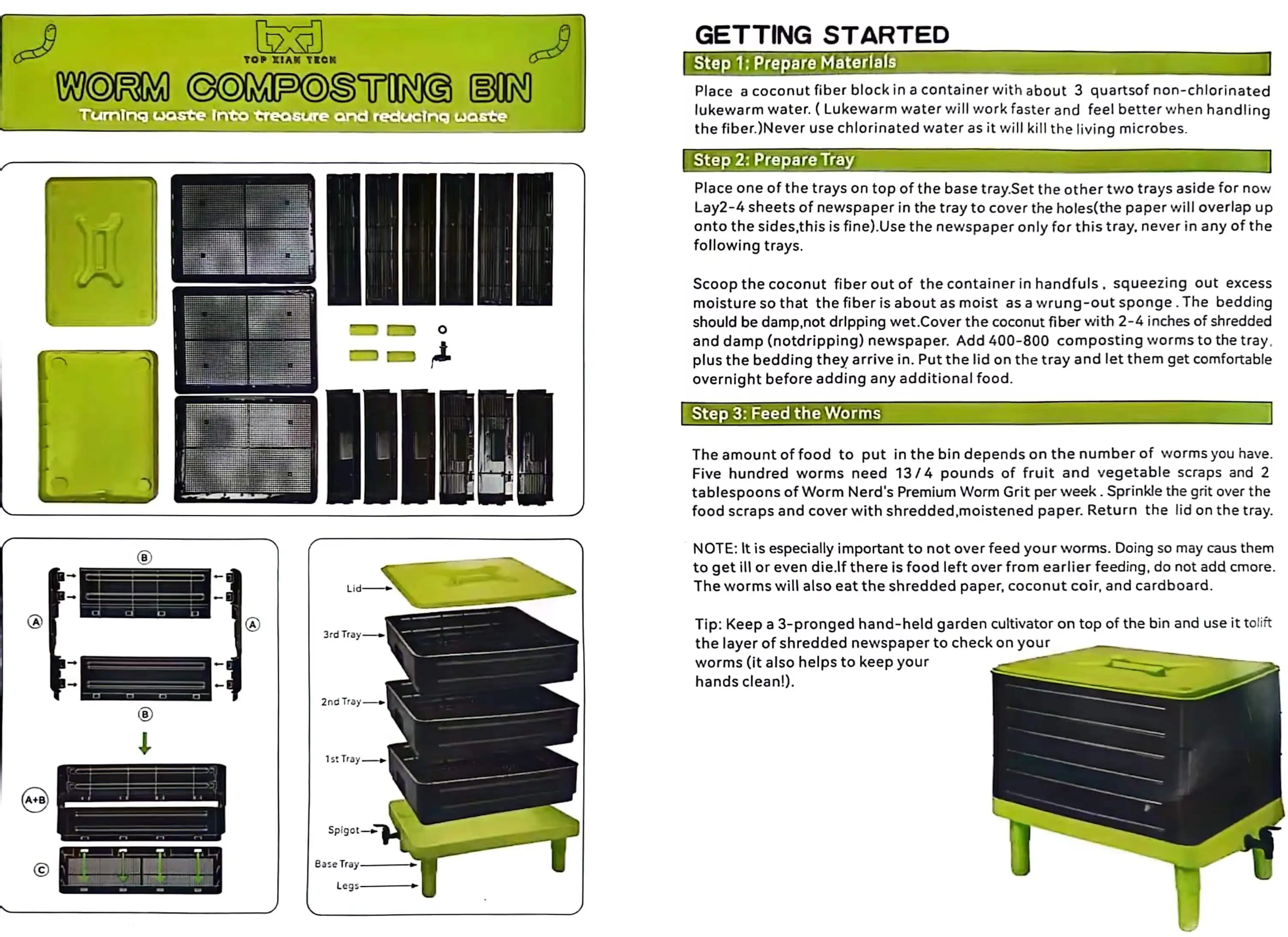 5-Tray Worm Composter, Worm Farm Kit Indoor & Outdoor, Worm Compost Bin ...