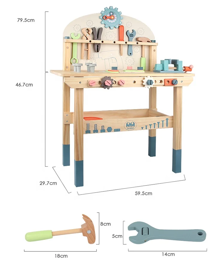 
Большая деревянная игровая скамейка для строительной мастерской, набор верстаков, игрушки для детей, подарок для малышей 