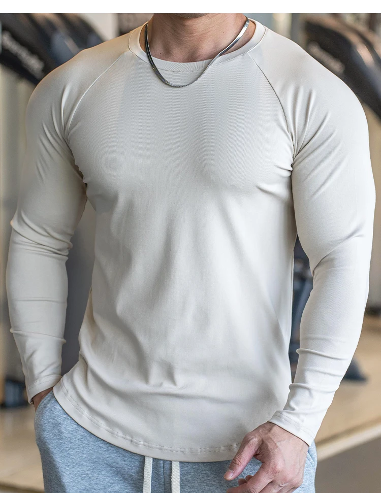 Men Running Shirt Bodybuilding Sports Shirt High Elastic Quick Dry Long ...