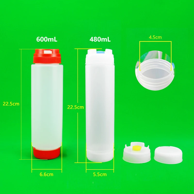 16oz Clear HDPE Refillable Squeeze Bottle Kitchen Gadget for Soy Tomato Sauce Dispenser FiFO Logo Printed for Food  Use