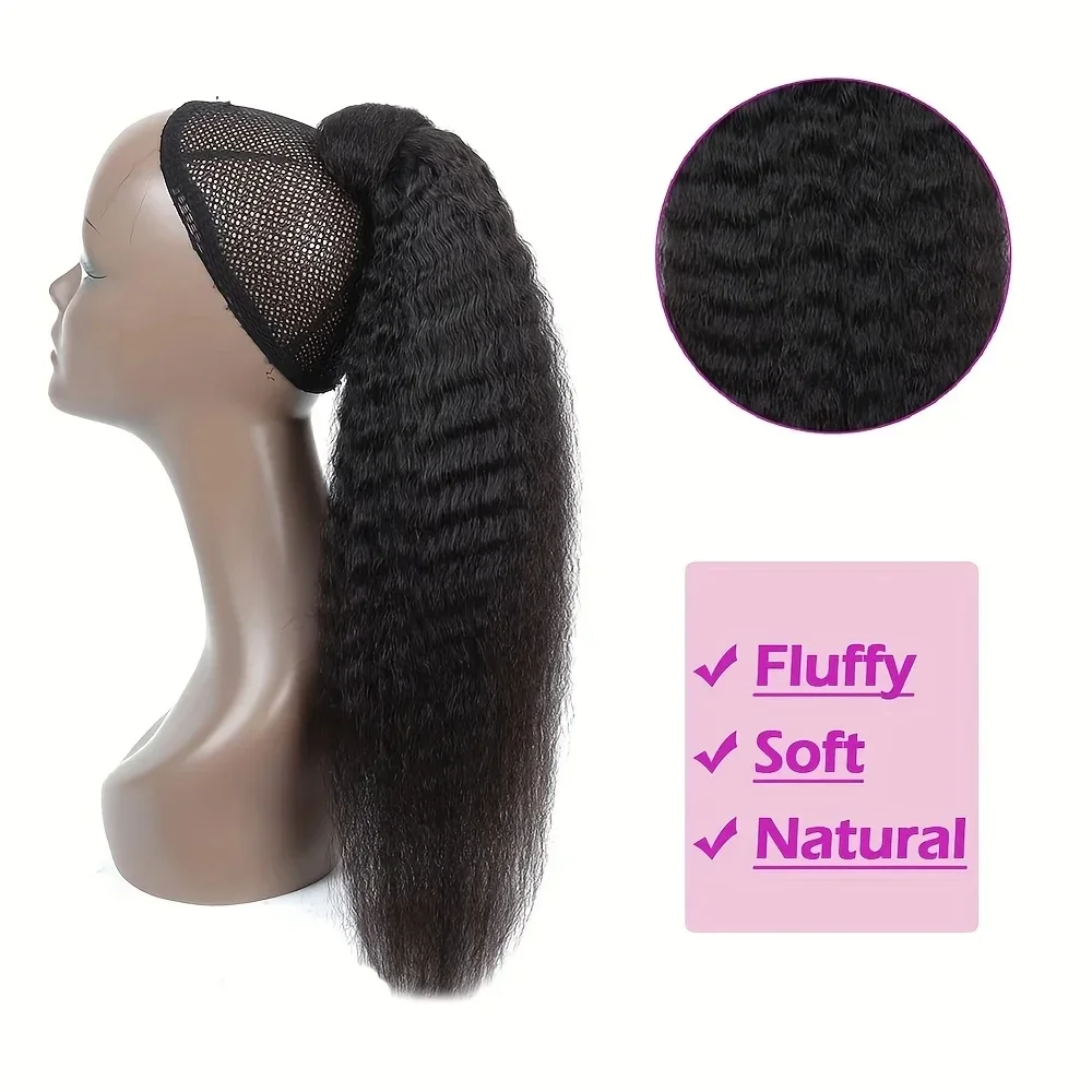 Kinky Straight Human Hair Ponytail Extension for Women 10-30 inches_voghion.com