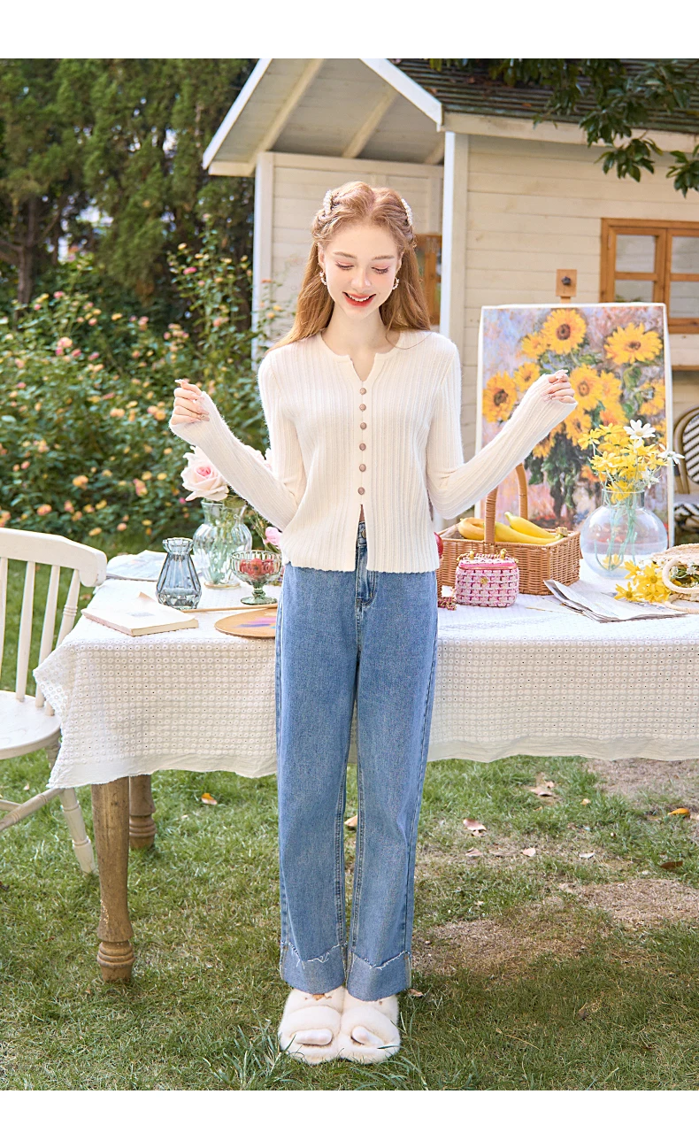 Women's Spring Autumn Sweet Apricot sweater Slim and chic inside match  Base top sweater
