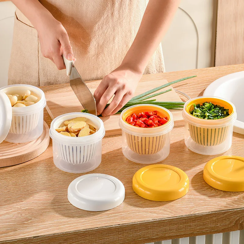 Transparent Vegetables Fruits Chopped Onion Minced Garlic Sauce Chili Food Bowl Container Mini Drain Kitchen Storage Box