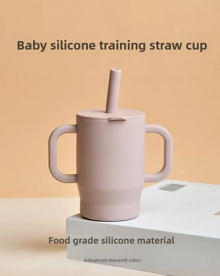 American Style Anti-Scalding Silicone Straw Cup Double-Ear Drop-Resistant High-Temperature-Resistant Snack Cup for Baby Learning factory