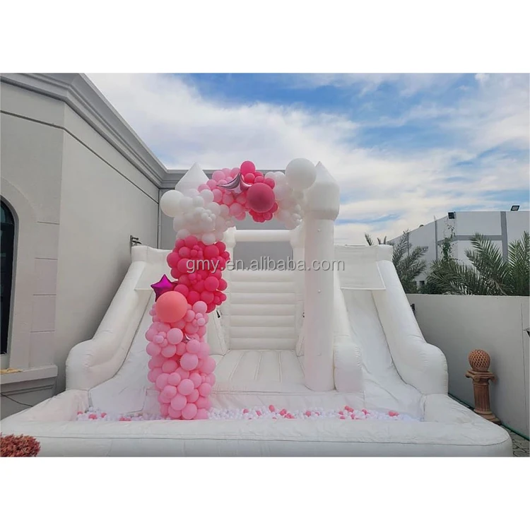 Commercial Grade White Bounce House Castles Water Slide Bounce House With Double Slide