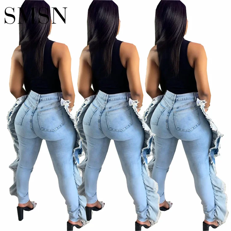 wholesale clothing Women washed personality frayed trousers high elastic denim jeans women jeans