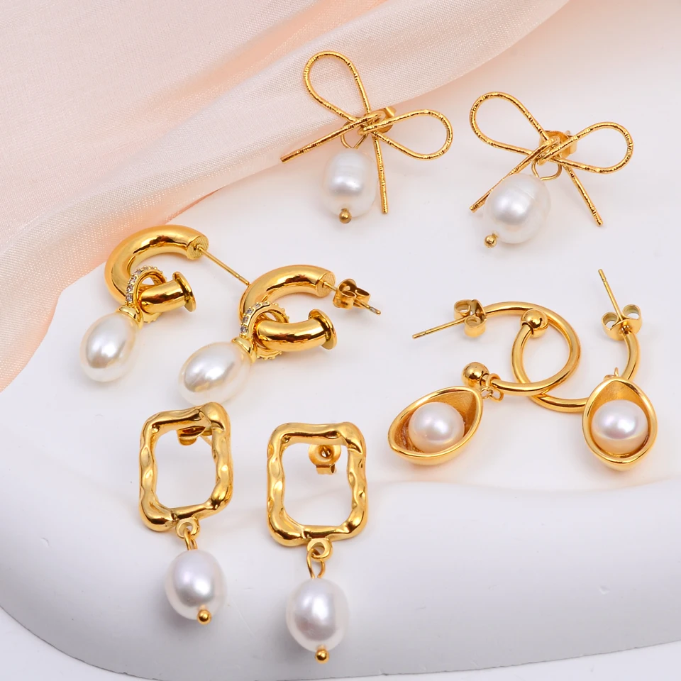 Custom Fashion Pearl Drop Earrings Women Hypoallergenic Stainless Steel