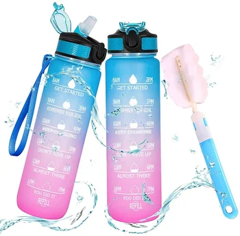 1L /32 oz Leakproof Tritran BPA Free GradienPlastic Water Bottle with Motivational Time Marker Water Bottle With Custom Logo