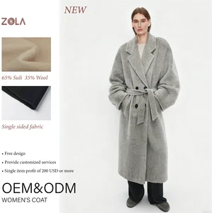 Women's Suli Classic Woolen Long Coat with Double-Breasted Buttons Handmade Soft Warm Winter Clothing and Polyester Lining