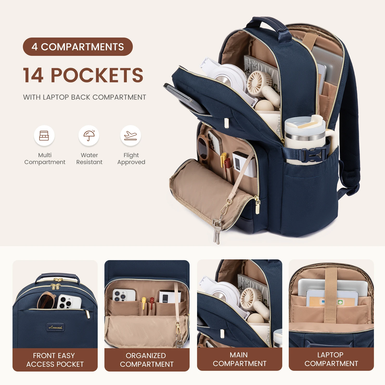 Waterproof Laptop Backpack 15.6 Inch Travel Work Bag with Cup Holder, Anti-Theft AT&T Essentials 15 main image 2