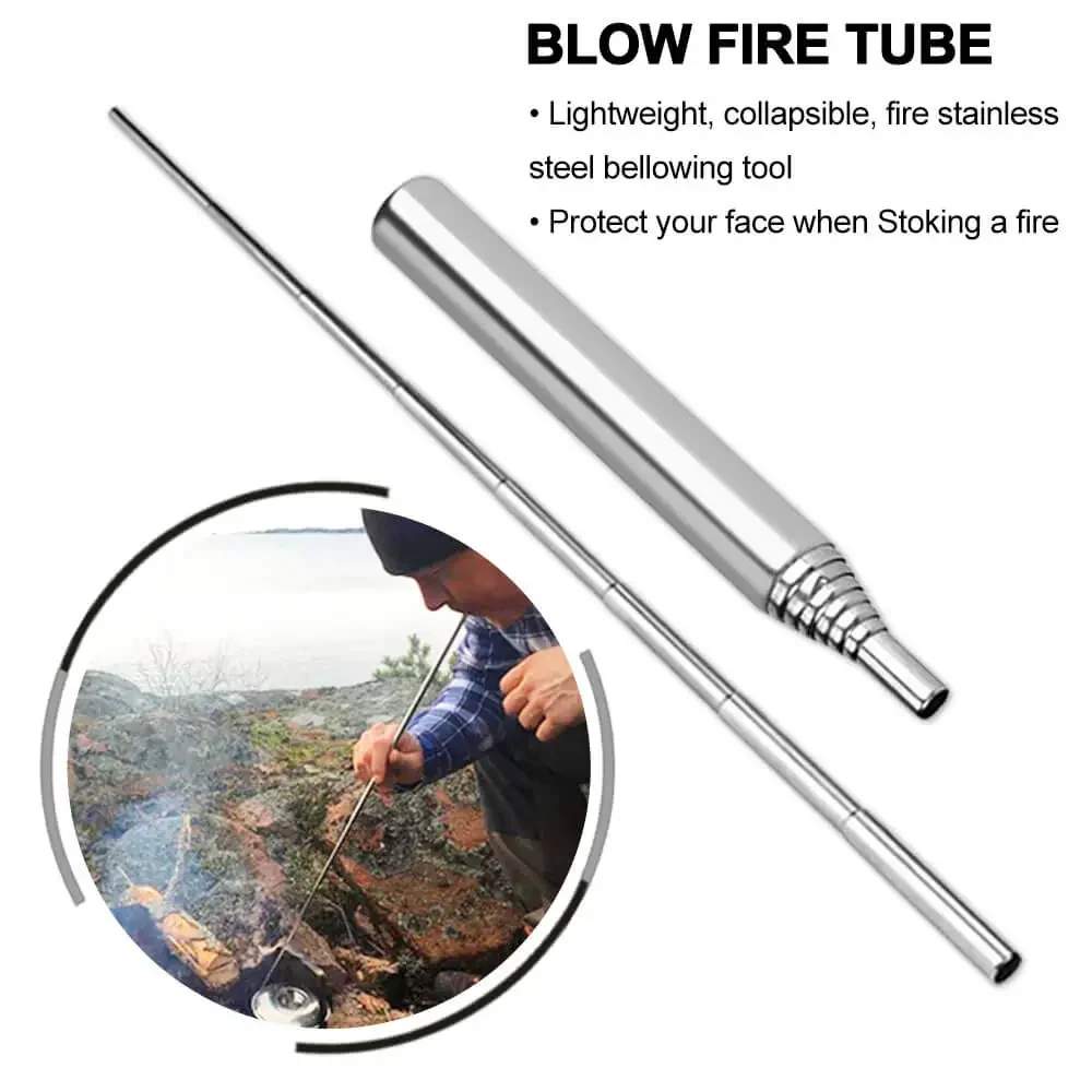 Outdoor Survival Emergency Kit Bushcraft Pocket Fire Bellow Tinder Rope Wax Camping Fire Starter Set with Pouch manufacture