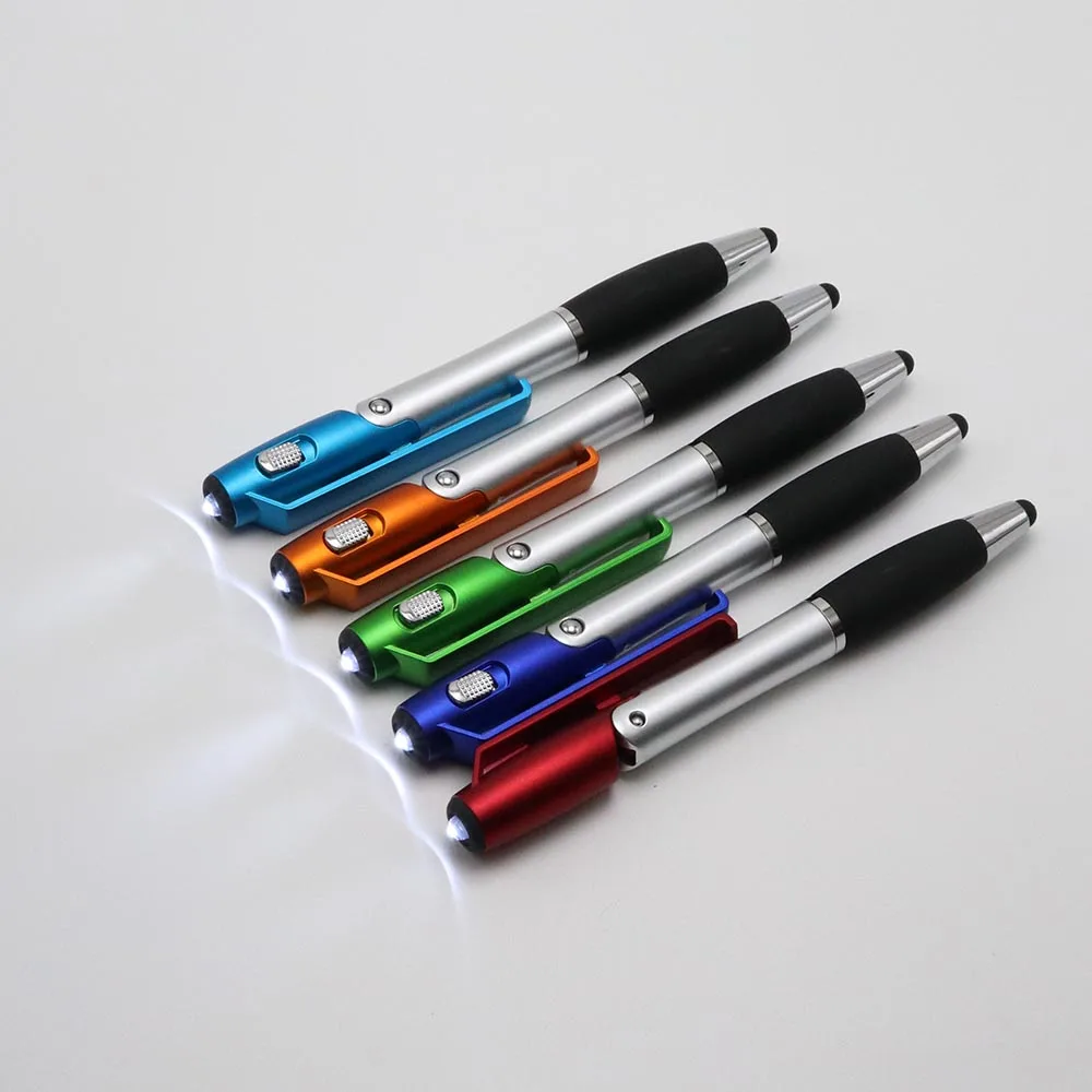 Multi Function 5 in 1 Led Light up Plastic Mobile Phone Holder Ballpoint Pen Promotional Advertising Stylus Pen