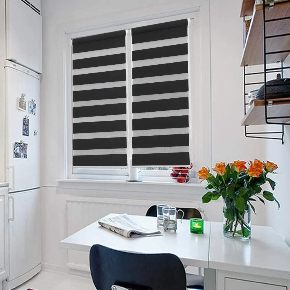 Fabric Manual Zebra Curtain Blinds Day Night Zebra Roller Shades For Windows