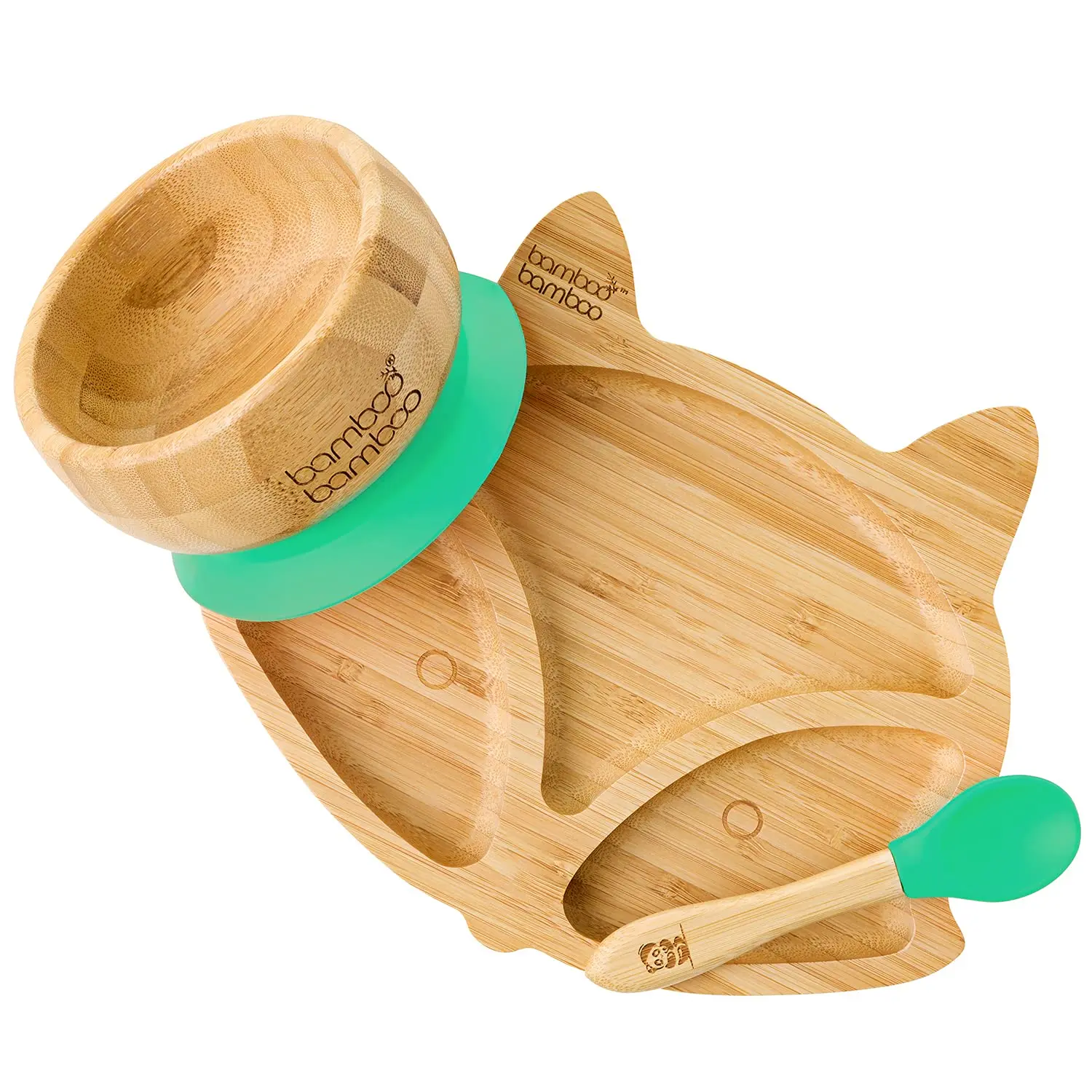 Cute Fox Tableware Babies Learn to Eat Silicone Baby  Feeding Set Bamboo Baby Plate  with Spoon