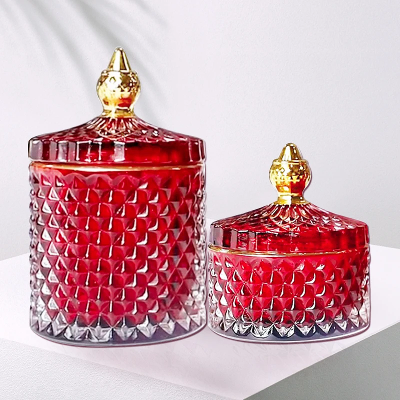 Glass Bule Candle Jars Candle Vessels Luxury In Bulk With Lid 10 Oz Red