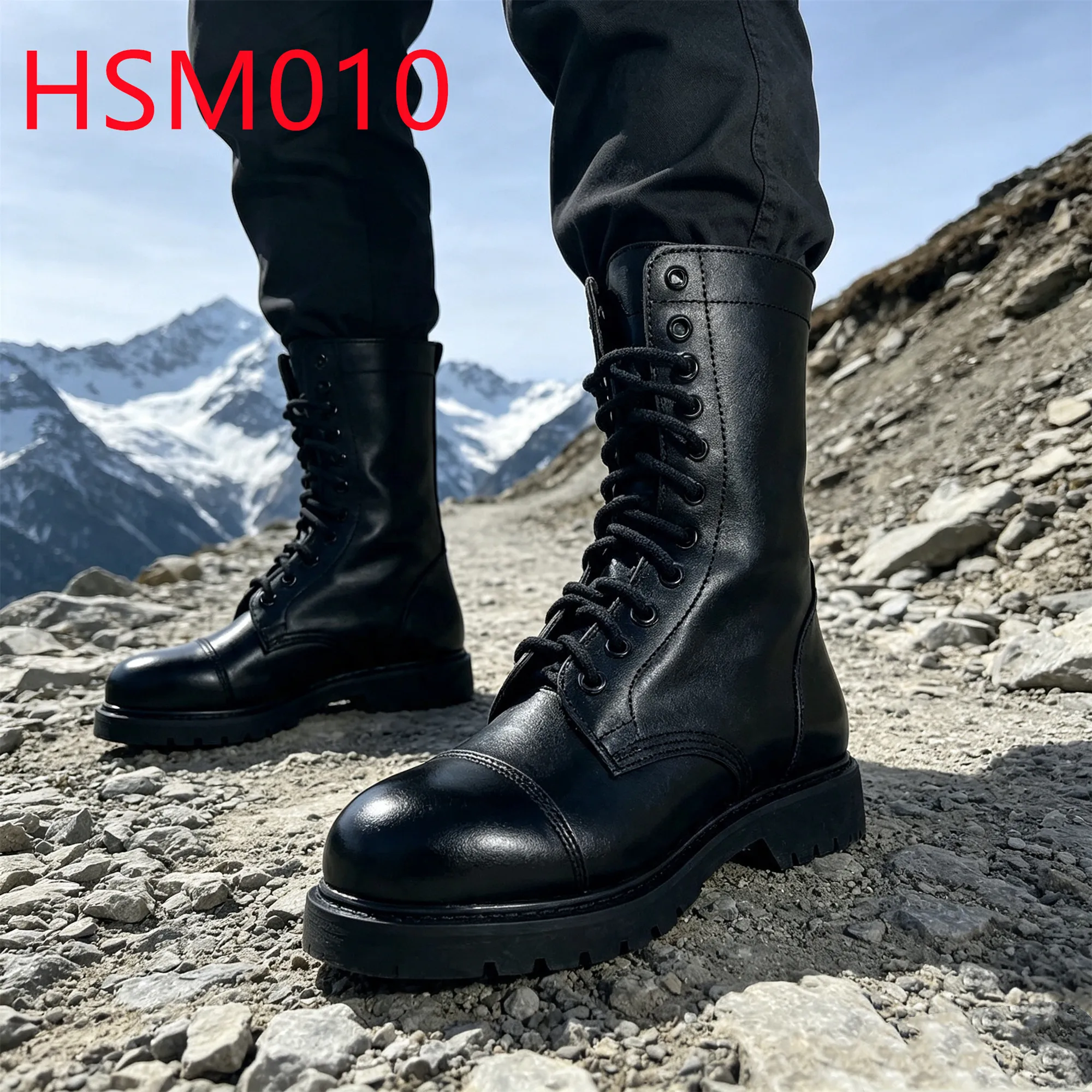 HY,Off-road Activity High Traction Rubber Sole Hua Singh Combat Boots Steel Toe Insert Full Leather Black Tactical Boots HSM010