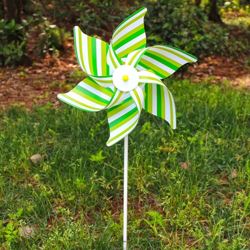 Недорогая 30 см шестиугольная полосатая пластиковая игрушка ветряная мельница для украшения сада на открытом воздухе подарок