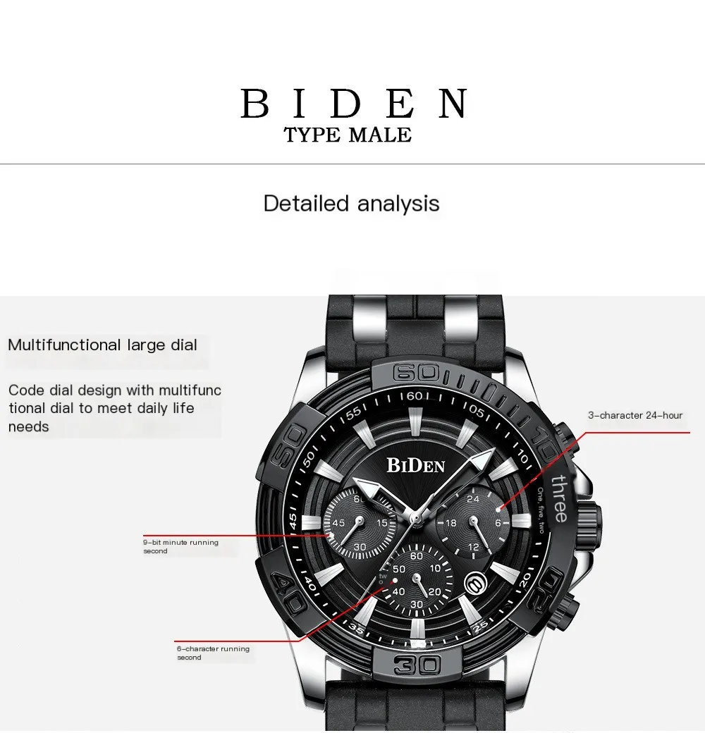 BIDEN 0157 Relógios Esportivos Moda Aço Inoxidável Strap Quartz Relógios De Pulso Cronógrafo Calendário Top Brand Relógio De Luxo para Homens