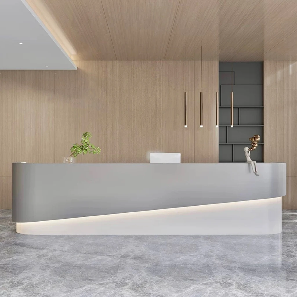 Hotel LED Light Wooden Cubicle Office Modular Furniture Front Desk ...