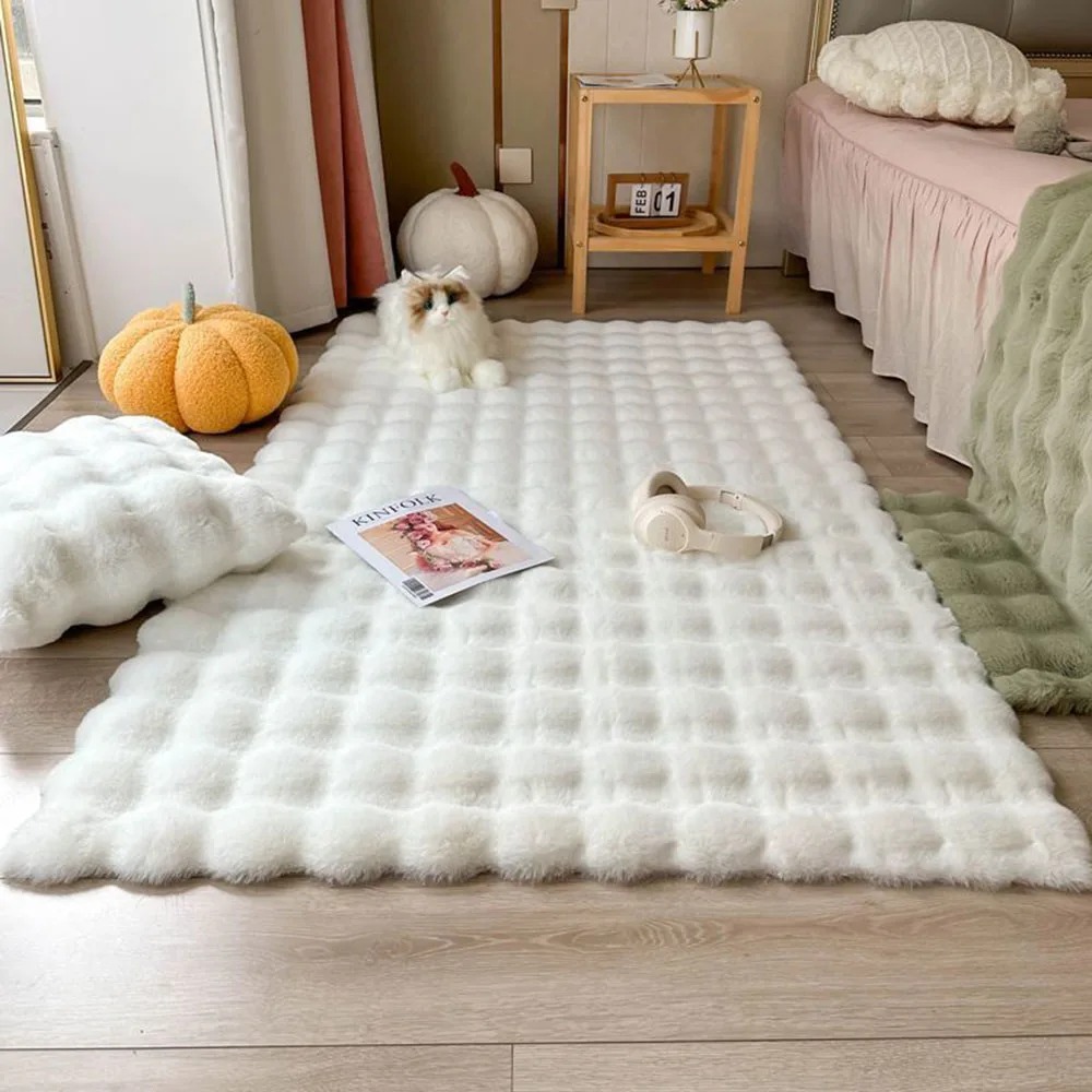 Modern Simple Creamy Style Antislip Living Room Bedroom Balcony Bedside Household Square Footcloth Carpet Mat