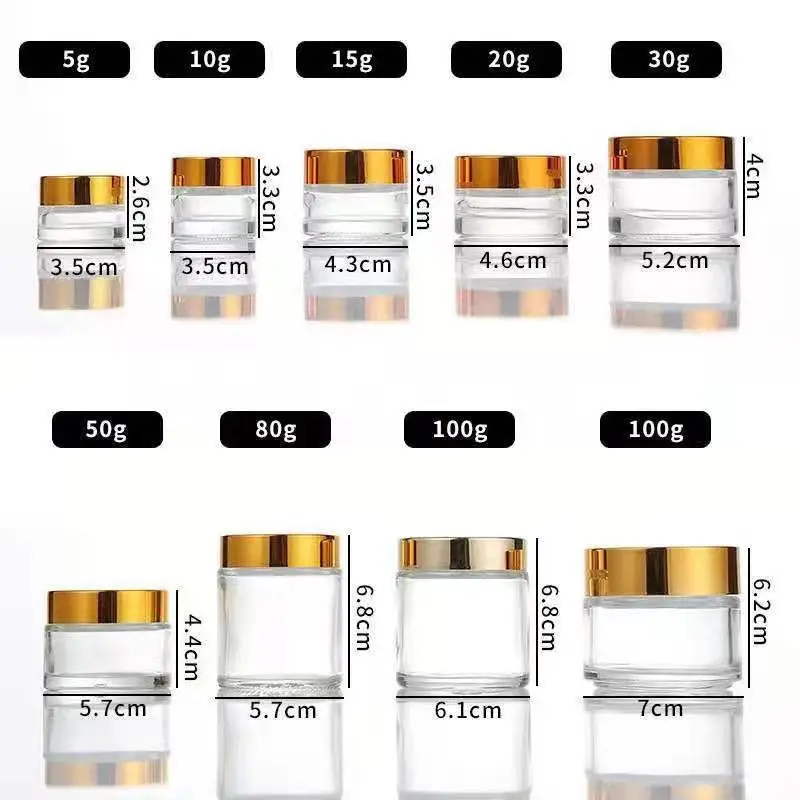 5g 10g 15g 20g 30g 50g 60g 100g Frosted Clear Amber Empty Face Cream Container Glass Cosmetic Jar factory