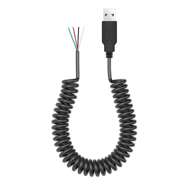 Coiled Spring Wire USB to Open 4 Tinned Bare Wires End Cable coiled usb cable usb coiled cable spiral cable coiled usb white coiled usb data cable usb cable spring design spring usb cable usb spring wire cable