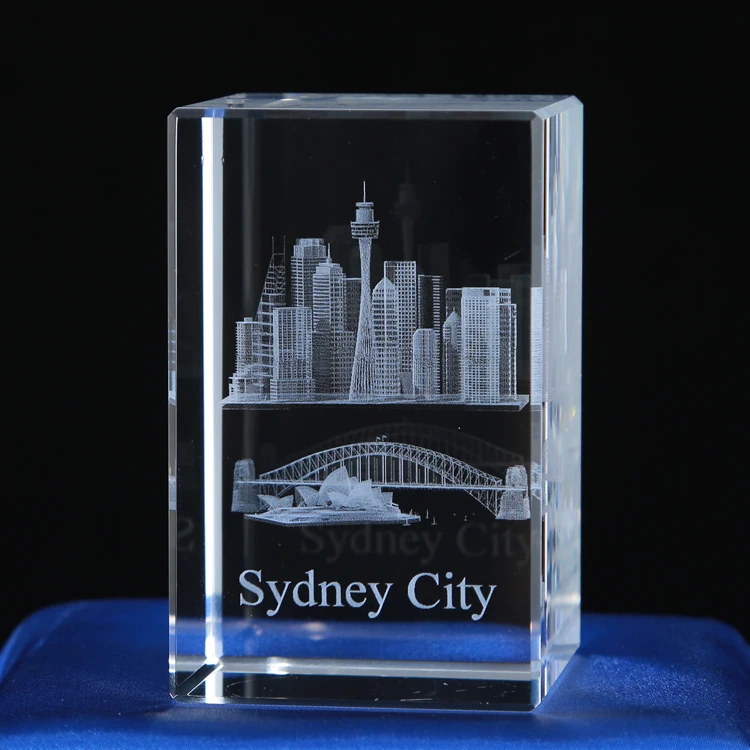 Großhandel Sydney City Australien Anpassung 3D Laser gravierte Glas Kristall Souvenir Geschenke