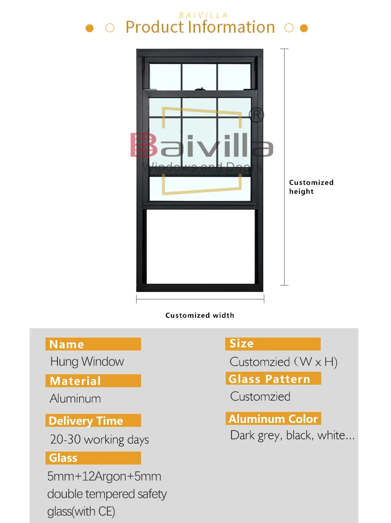 Foshan Factory Hung Black Window With Screen Double Hung Windows With
