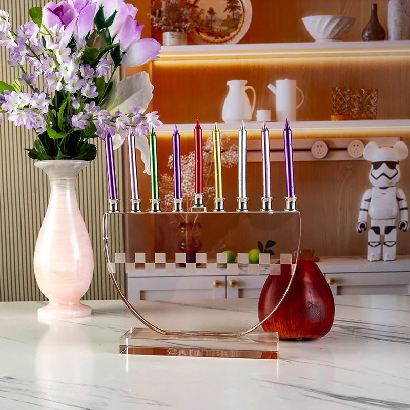 New Creative Hot Selling 9-pillar Transparent Flat Candlestick Wedding Center Furniture Decoration Crystal Candlestick