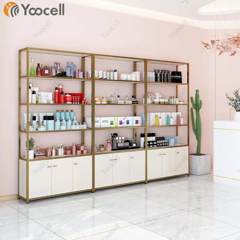 Yoocell New Design Gold Metal Shelves With The Beauty Products