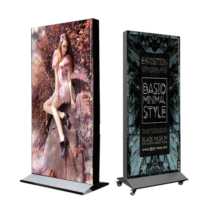Gespesialiseerde Buitelandse Vertikale LED Reklamebord Dubbelkantige Mobiele Ligbak Waterdig UV Sagte Film vir Vloerbedekking Reklame