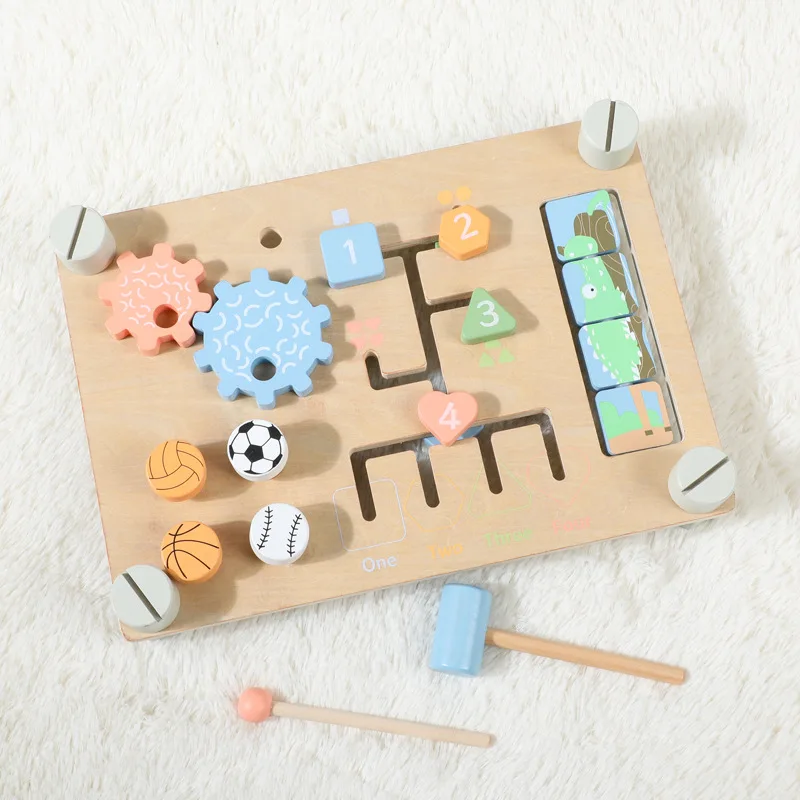 공장 직판 양면 목재 바쁜 보드 남녀공용 몬테소리 교육용 목재 보드 게임 어린이 유치원 놀이용